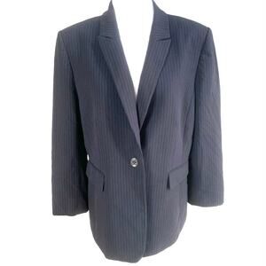 Tahari ASL Size 16 One Button Blazer Jacket Black White Pinstripe Office Career